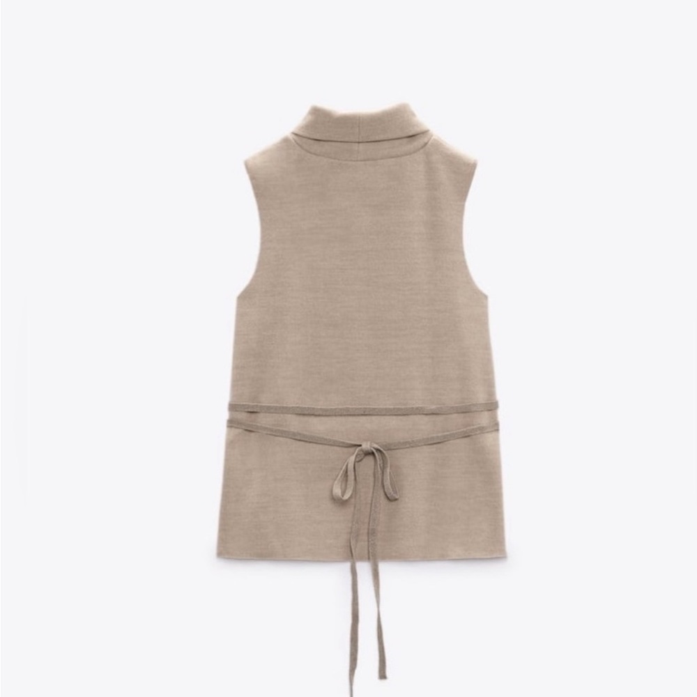 Zara Beige Sleeveless Tie-Back Knit Top